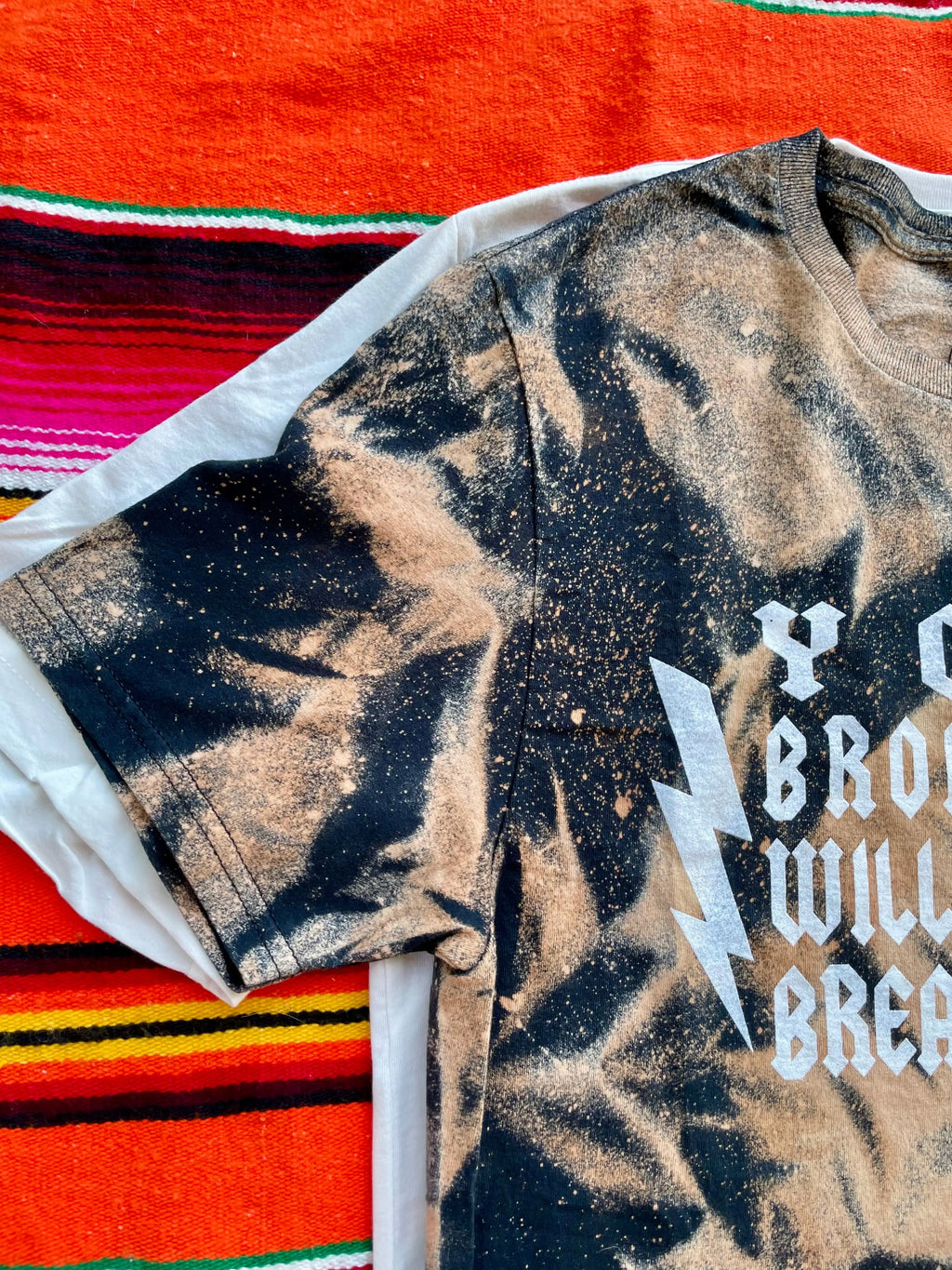 Faith‑inspired Western graphic tee with bleach stain rustic style sleeve view