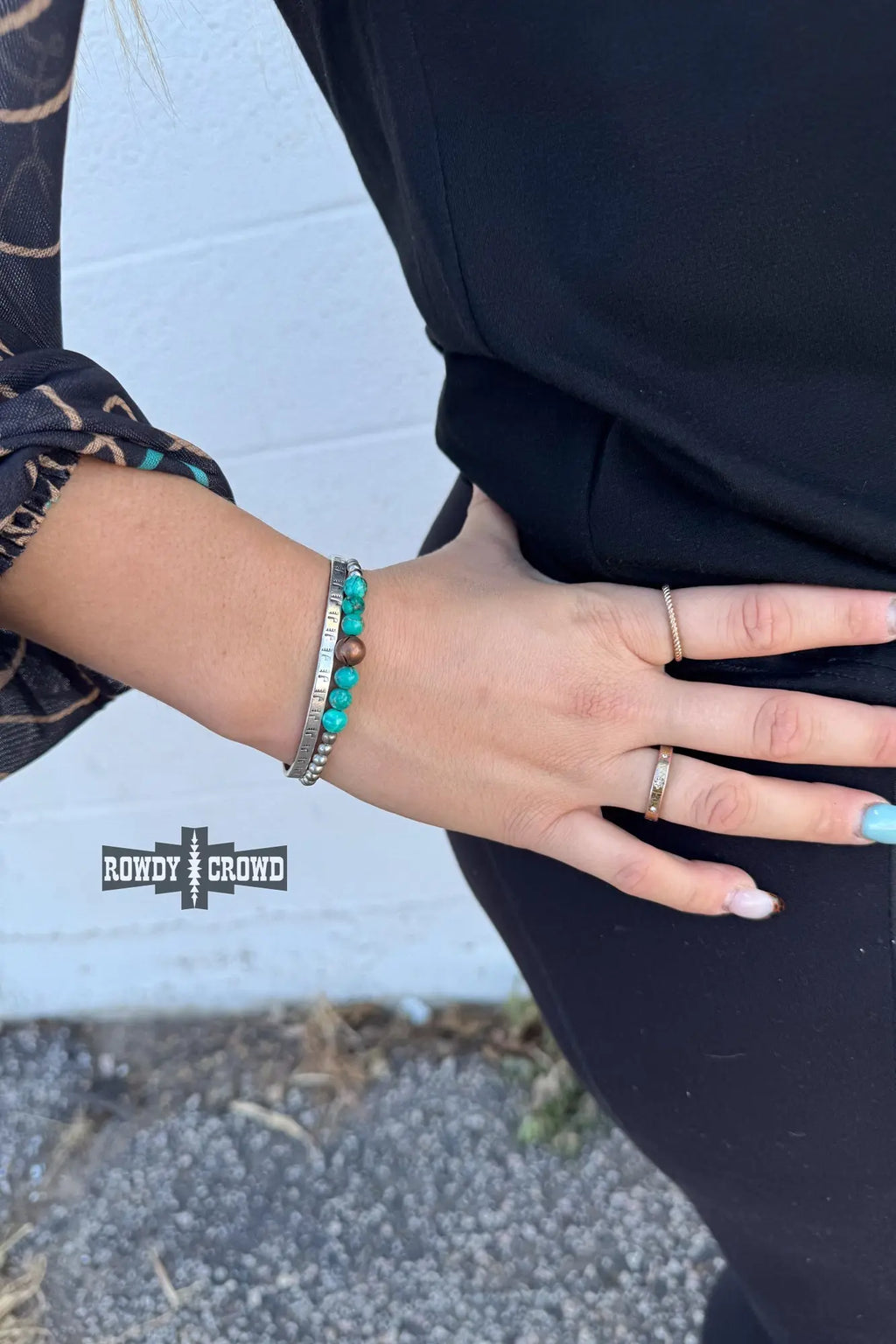 Vaquera Western bracelet silver pearls turquoise brown beads handmade in Texas