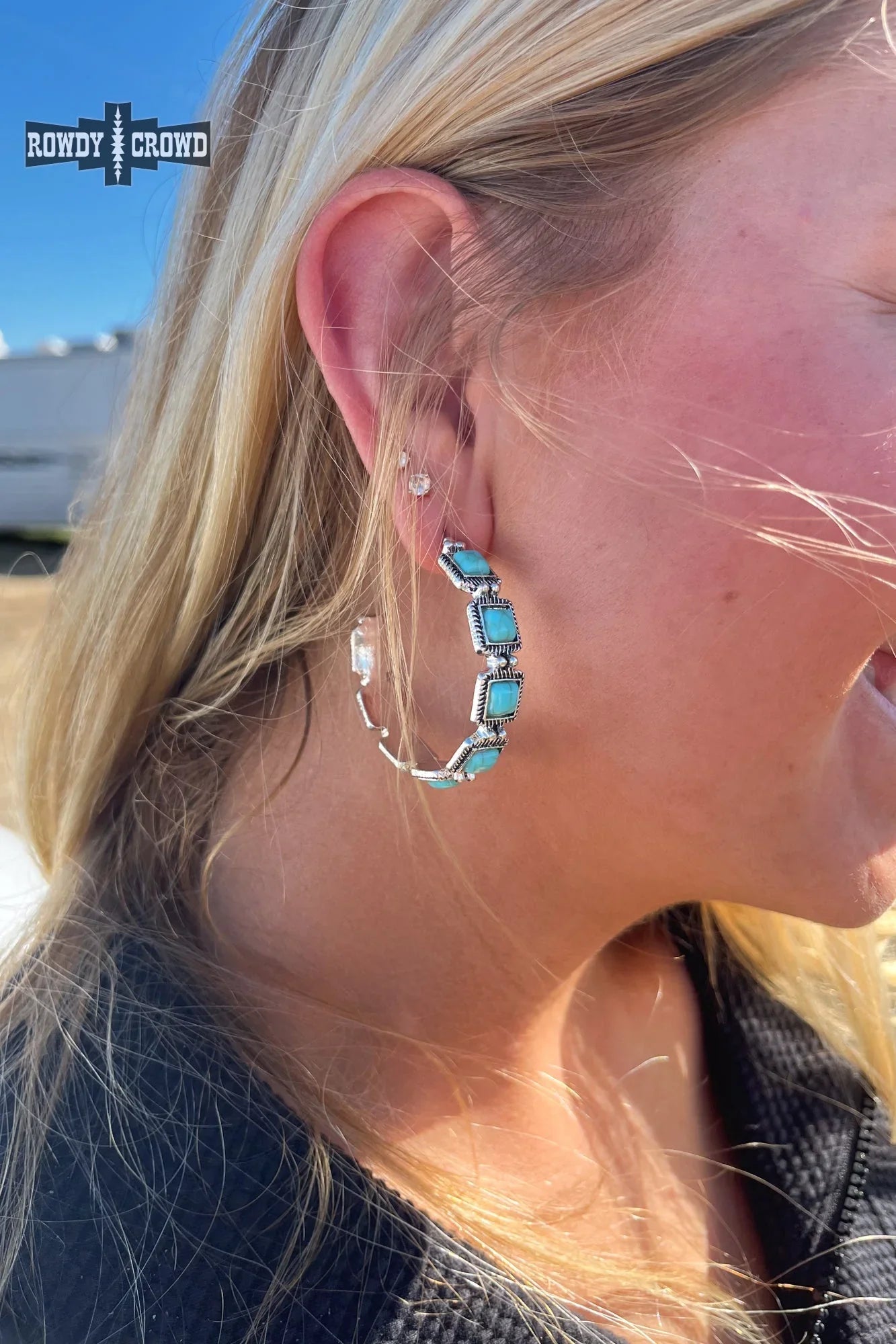 down canyon hoops western cowgirl turquoise earrings stamped detailing desert inspired jewelry