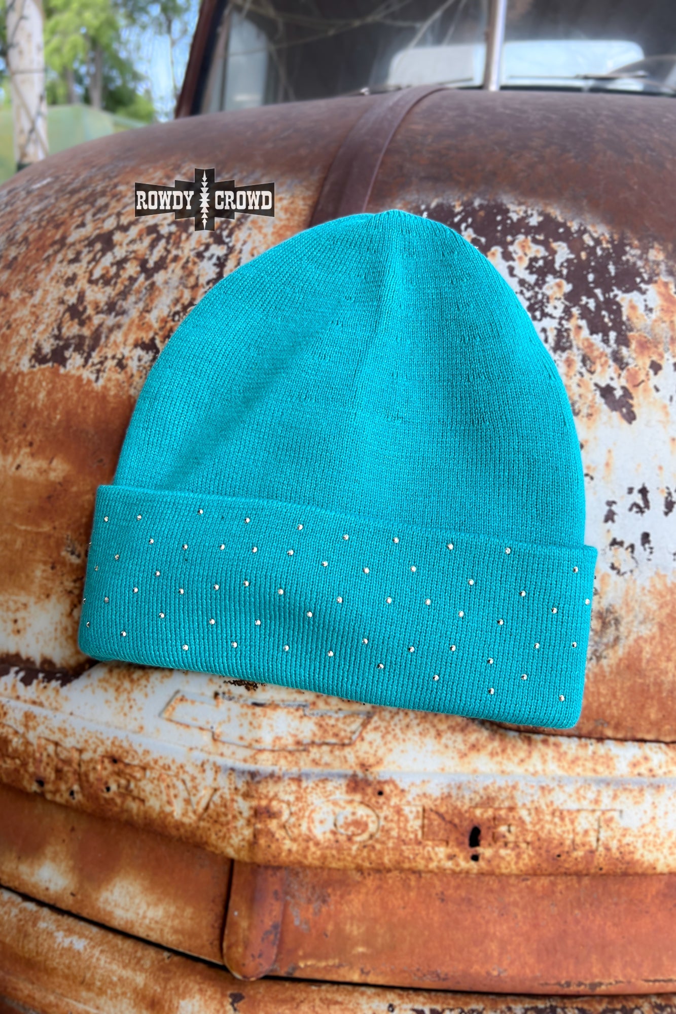 Rowdy Crowd Turquoise Shine Bright Rhinestone Beanie  
