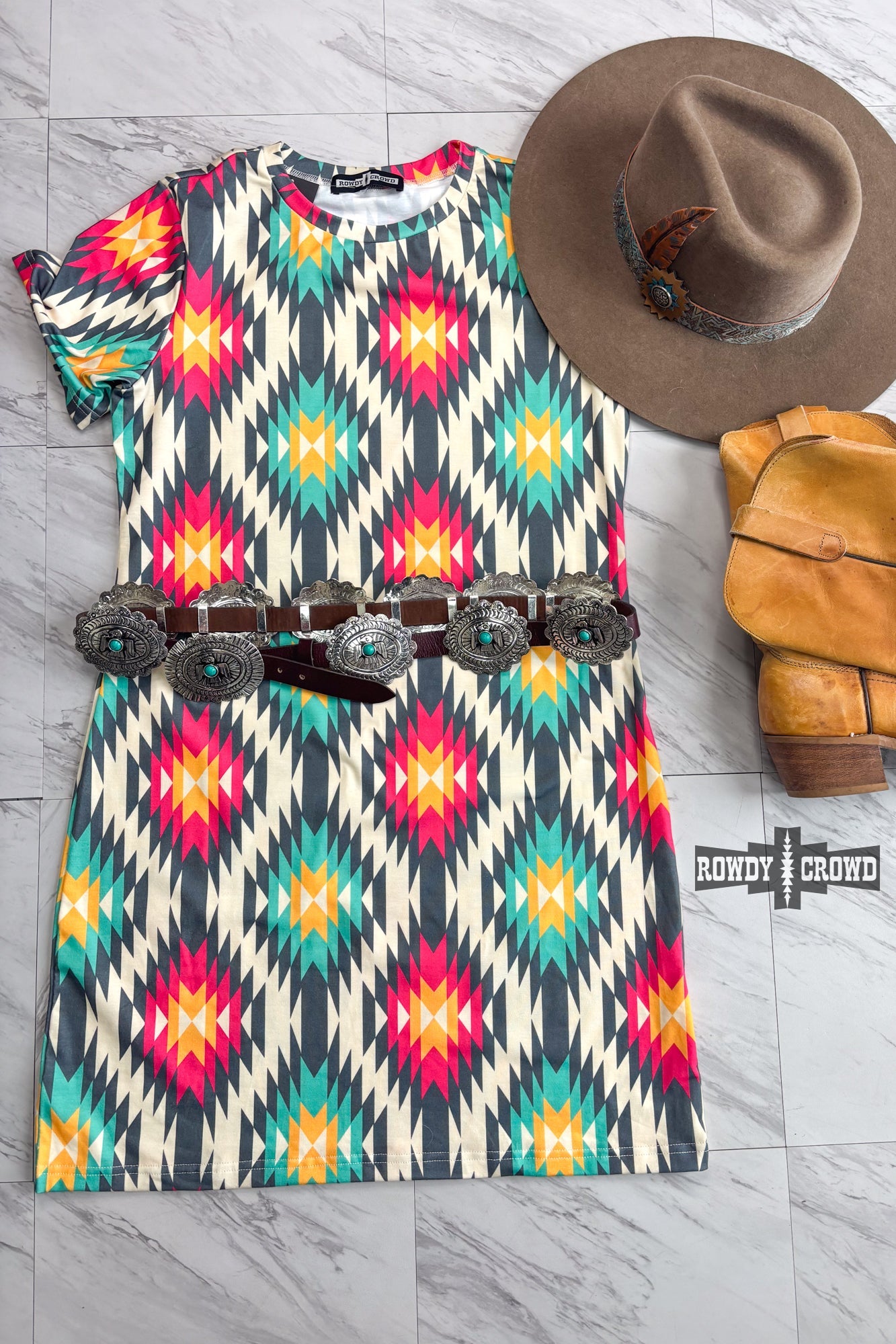 Rowdy Crowd colorful Native American print Doc Holliday dress