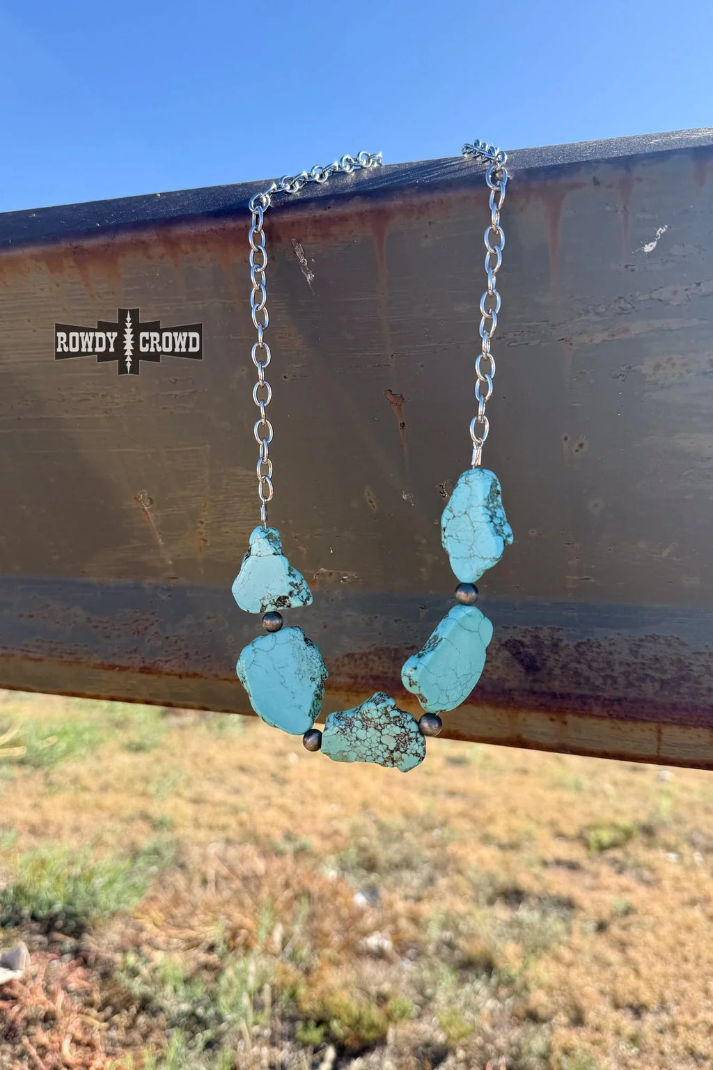 Rustic turquoise and silver necklace, handmade western cowgirl accessory from Amarillo