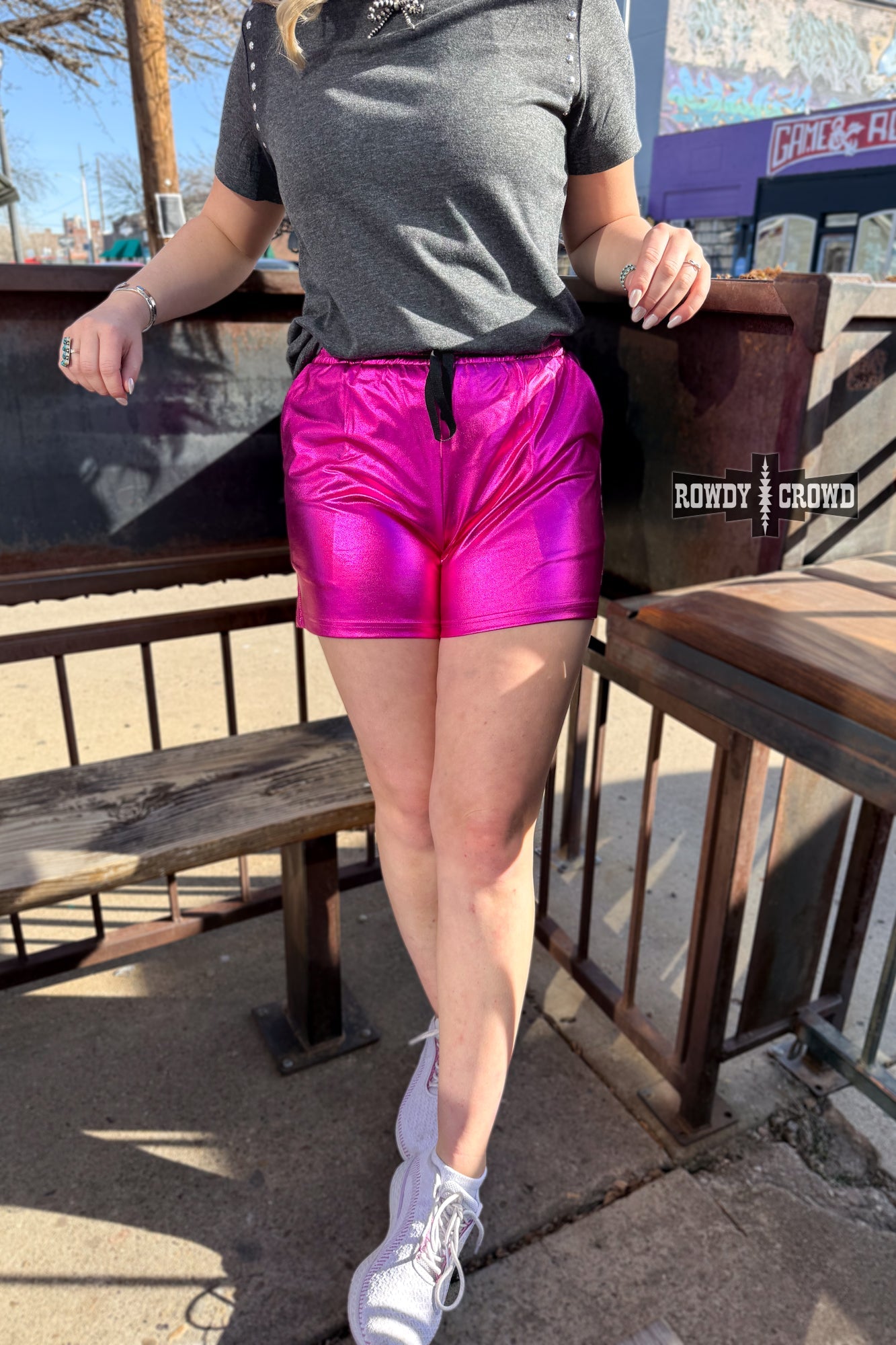 Rowdy Crowd metallic pink shorts 