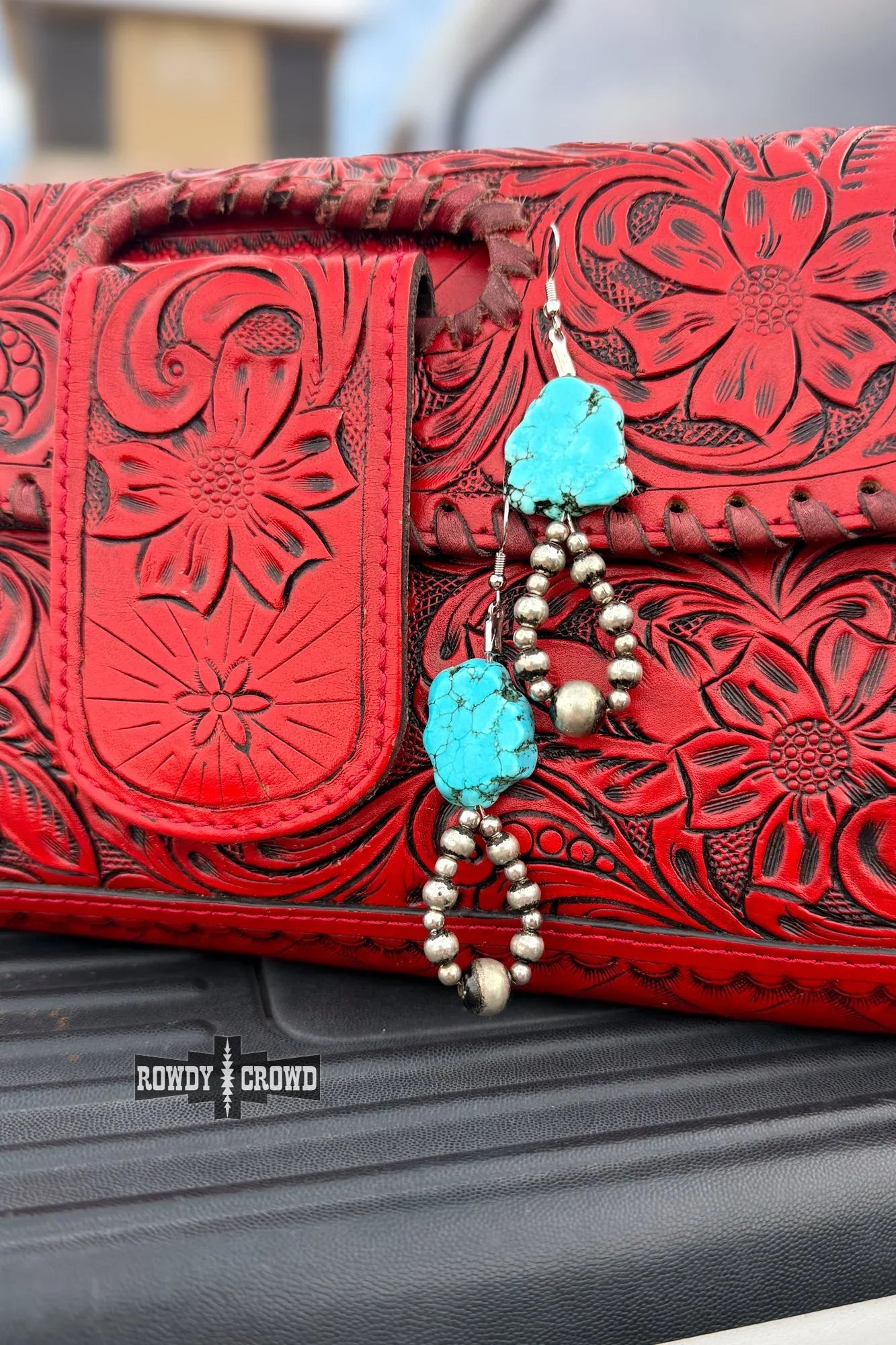 handmade turquoise earrings with Navajo beadwork western style