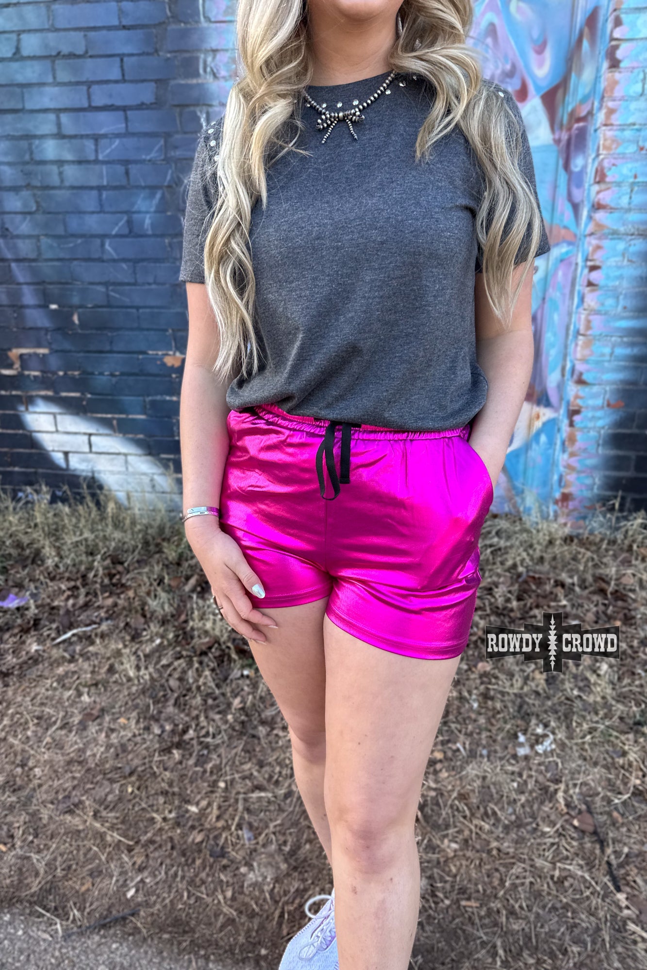Rowdy Crowd metallic pink shorts 