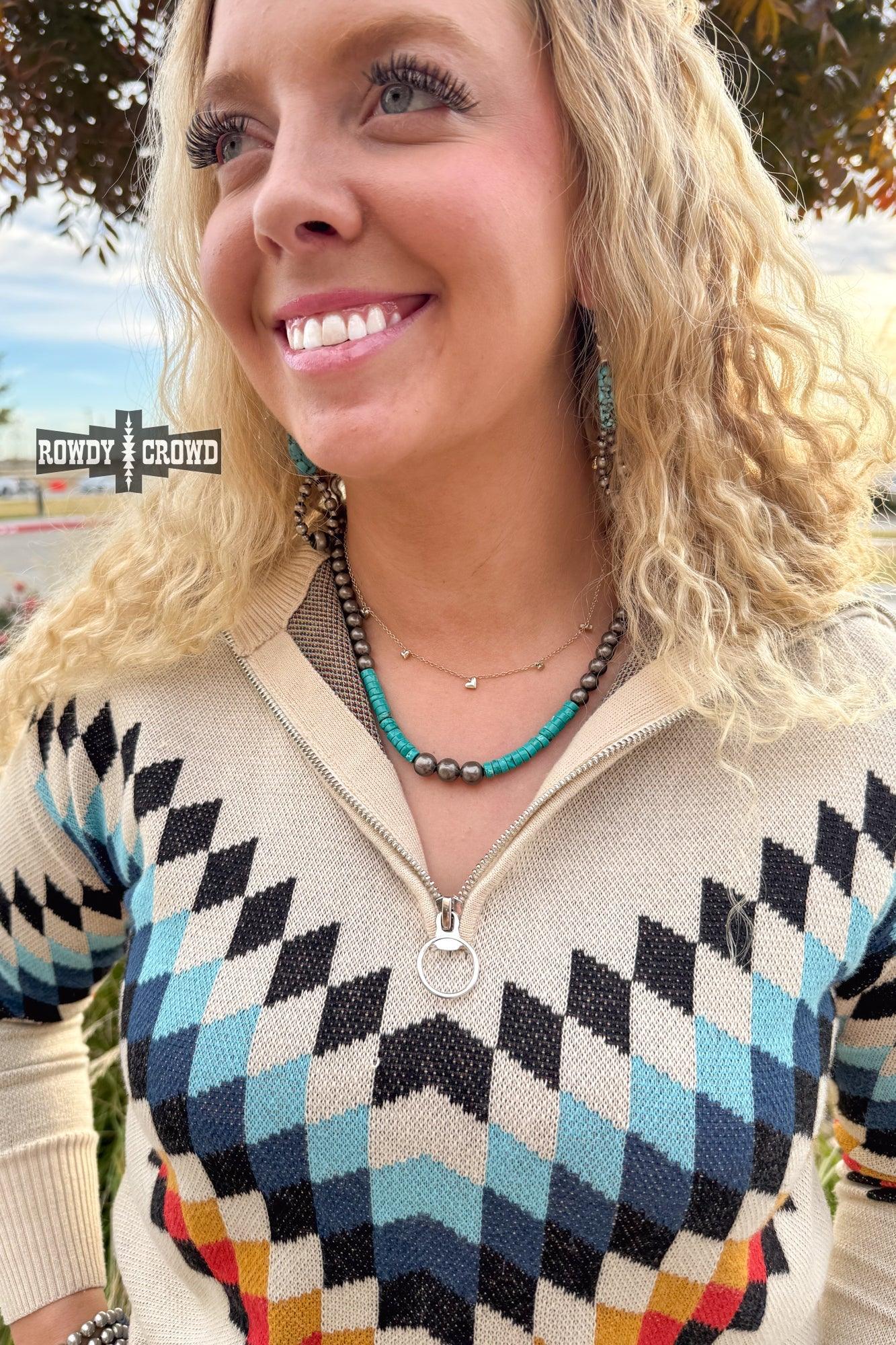 close up of badlands turquoise necklace rustic western design handmade in Amarillo Texas