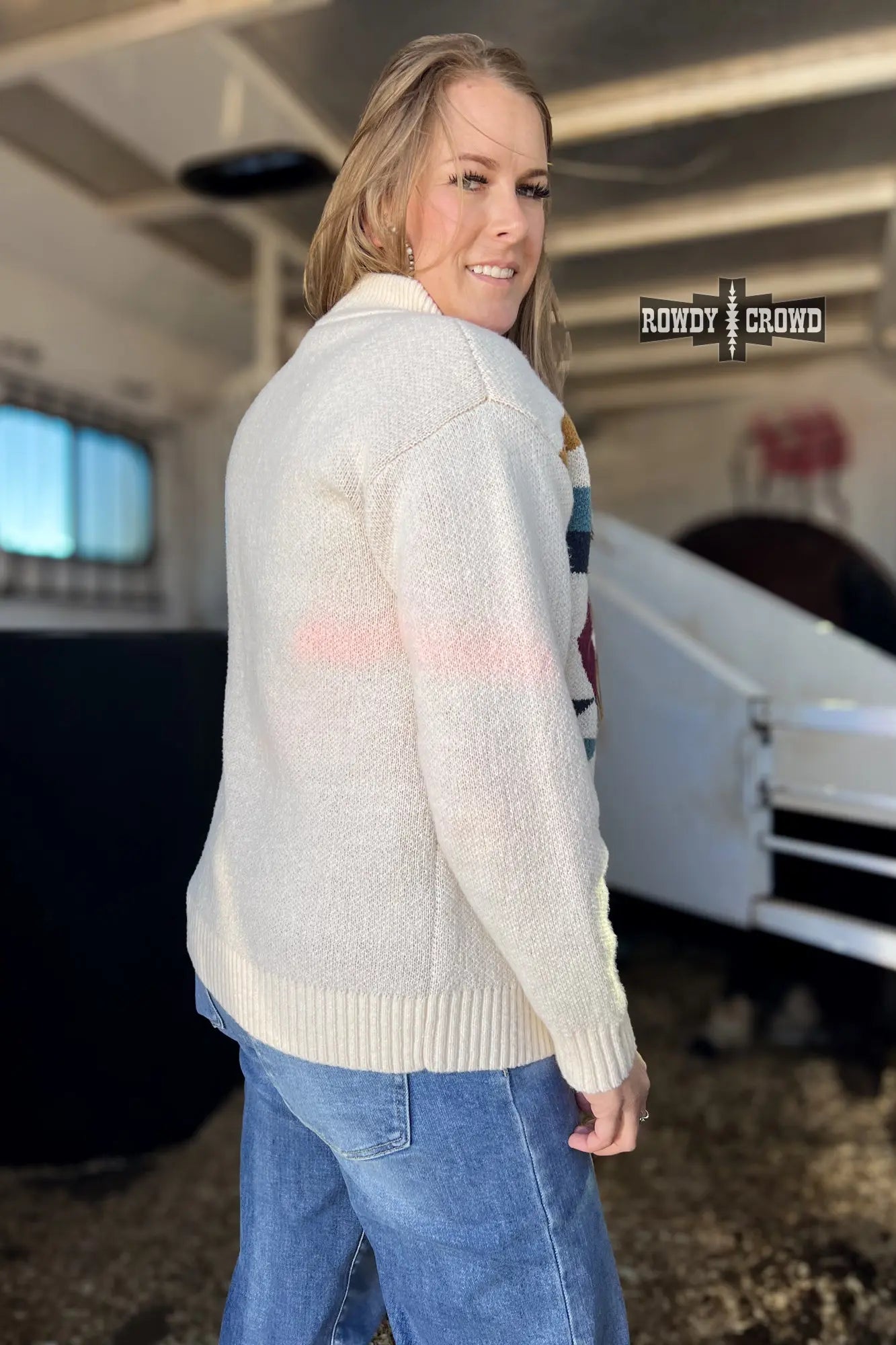 Vintage punchy Western jacket with teal, mustard, navy, burgundy tones