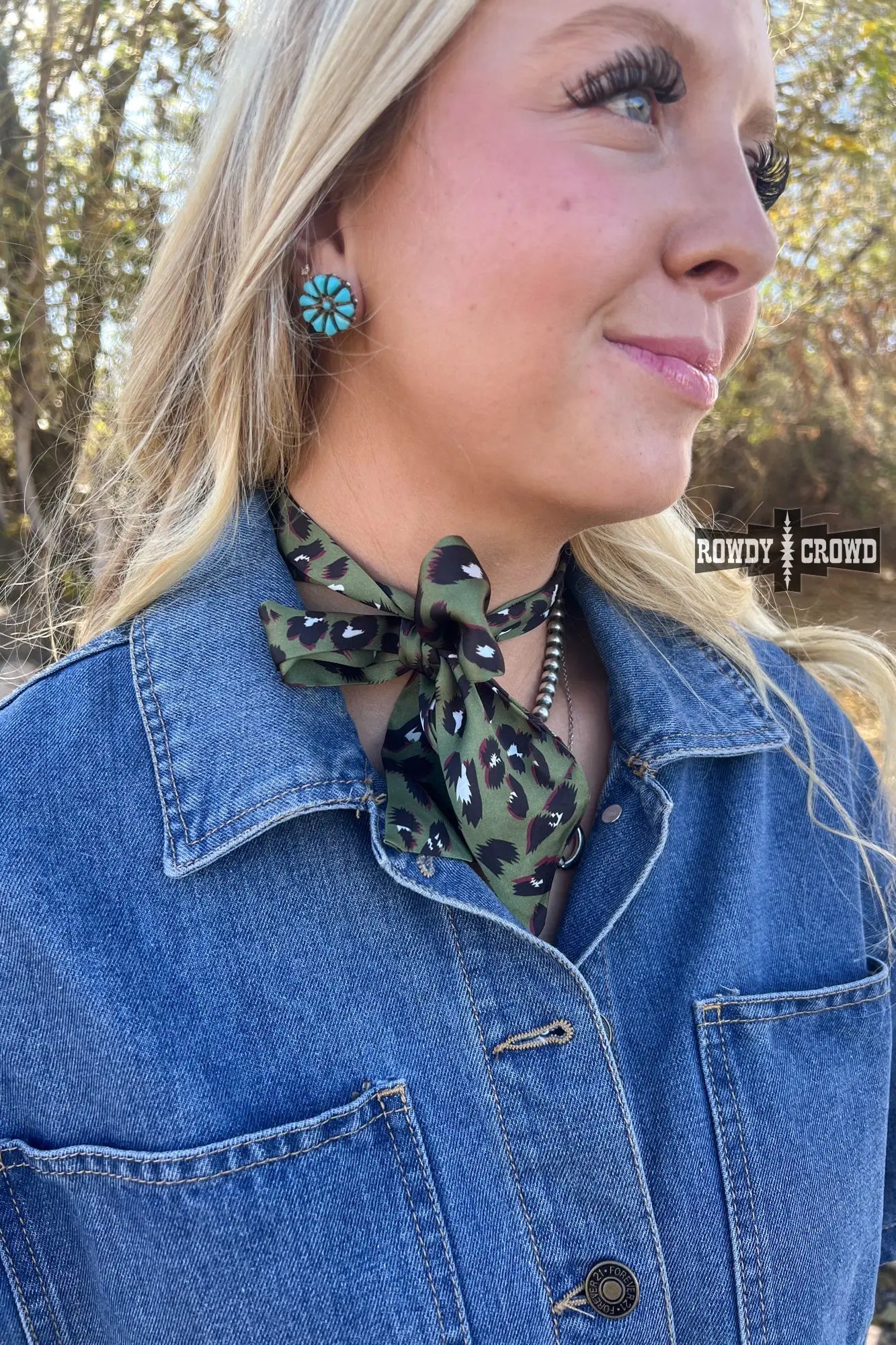 western cowgirl twillie scarf olive base leopard print handmade in Texas