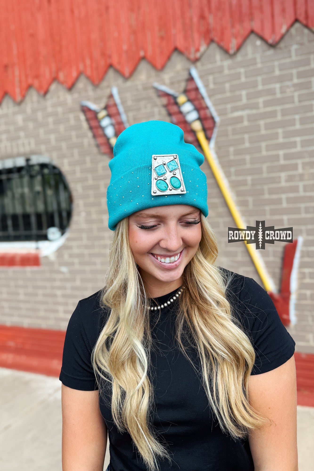 Rowdy Crowd Fall Spice Beanie Removable Pin with Turquoise Stones