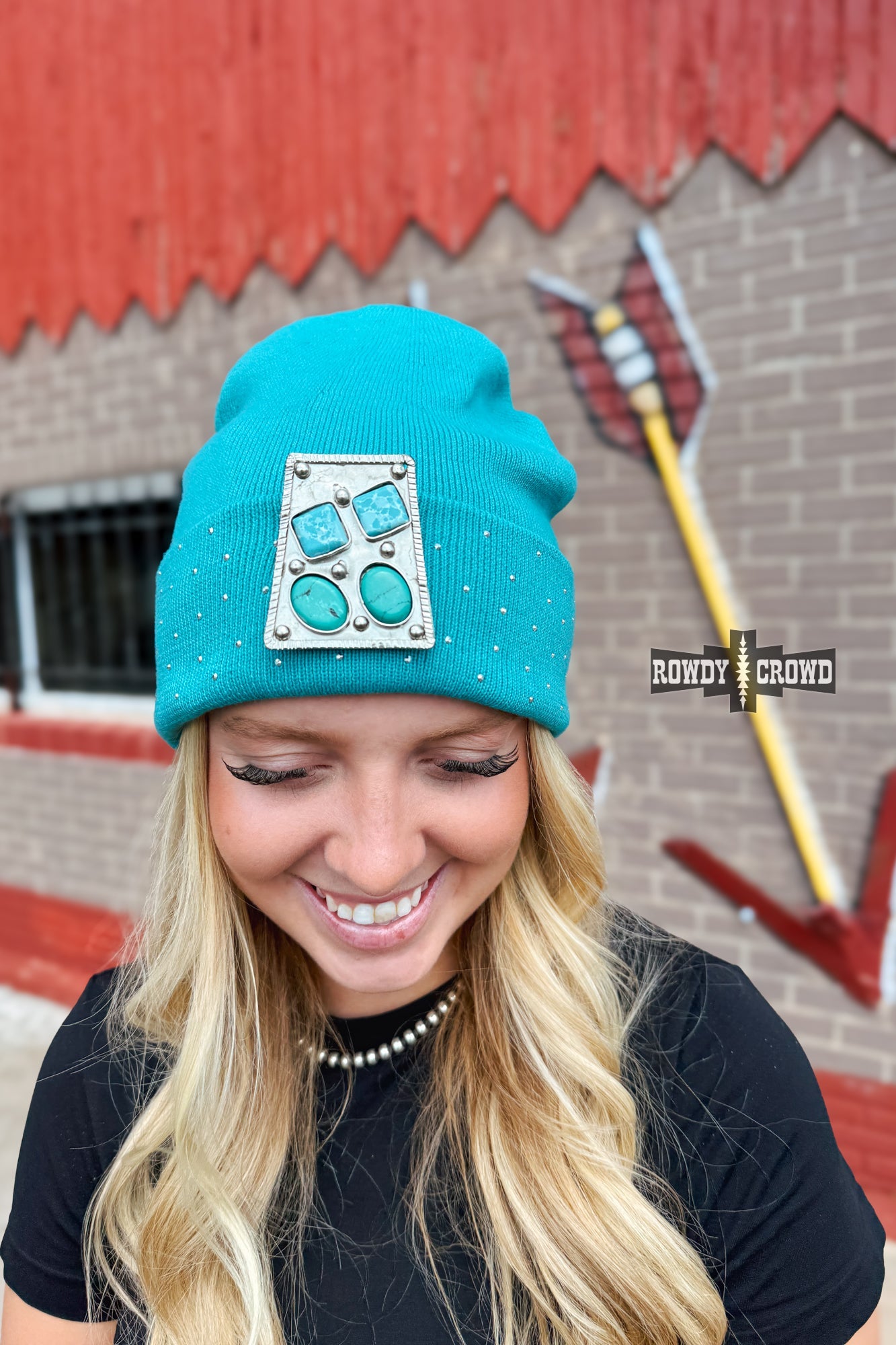 Rowdy Crowd Fall Spice Beanie Removable Pin with Turquoise Stones