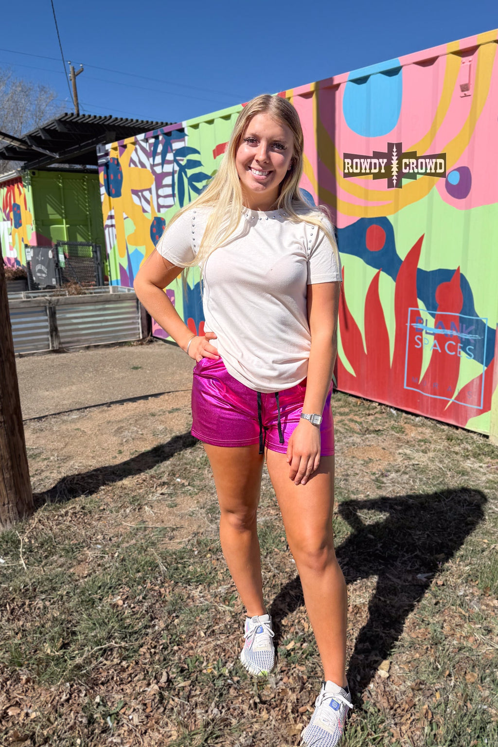 Rowdy Crowd metallic pink shorts 
