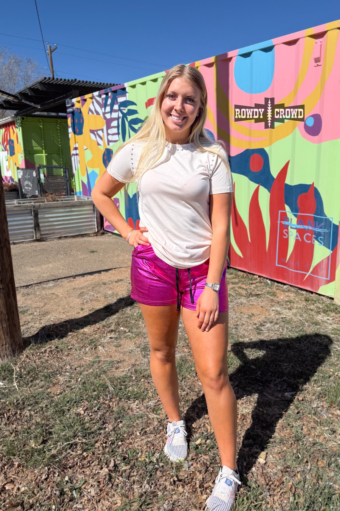 Rowdy Crowd metallic pink shorts 
