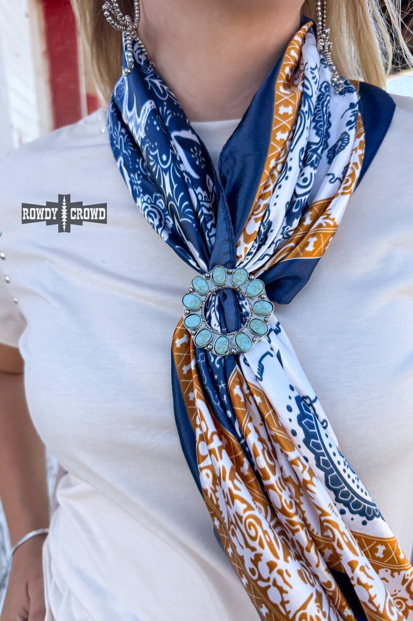Rowdy Crowd Panhandle Scarf Slide Turquoise concho 