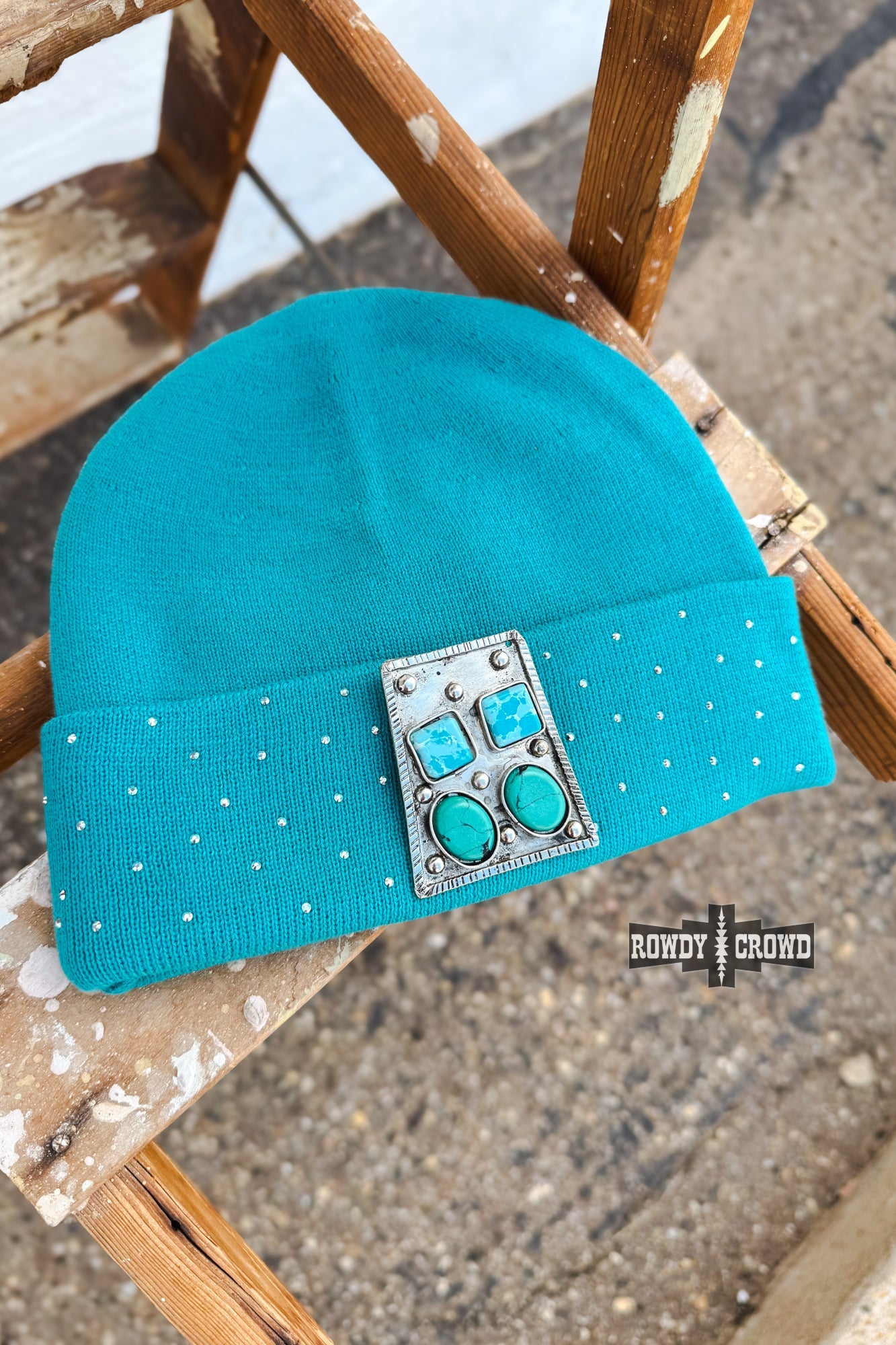 Rowdy Crowd Fall Spice Beanie Removable Pin with Turquoise Stones