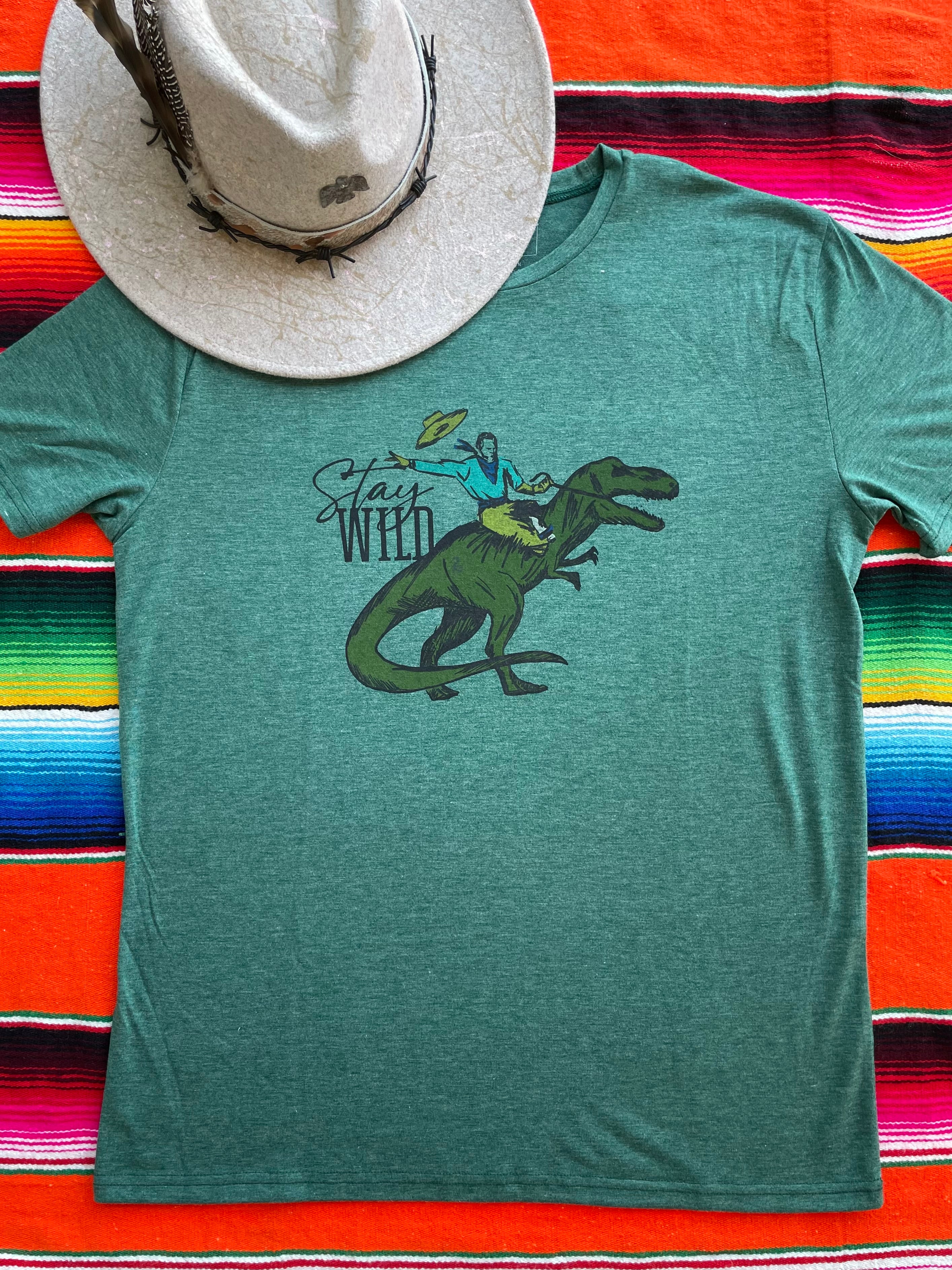 Stay Wild Graphic Tee - Vintage Cowboy Dinosaur T-Shirt | Western Adventure Shirt