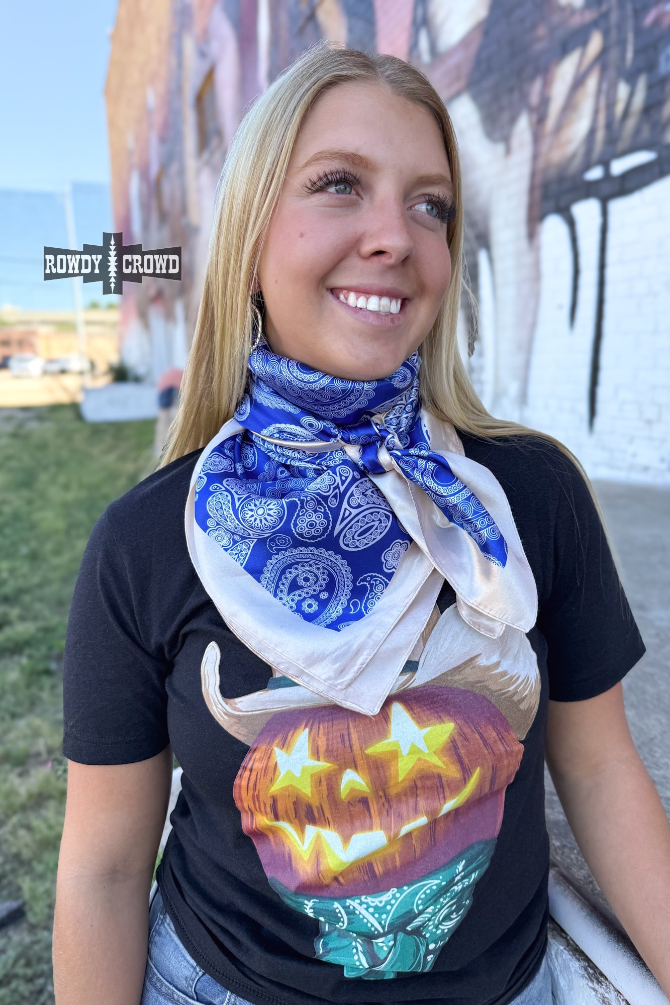 Rowdy Crowd Bold blue meets classic paisley in the Cowgirl Paisley Wild Rag. With cream trim and smooth finish