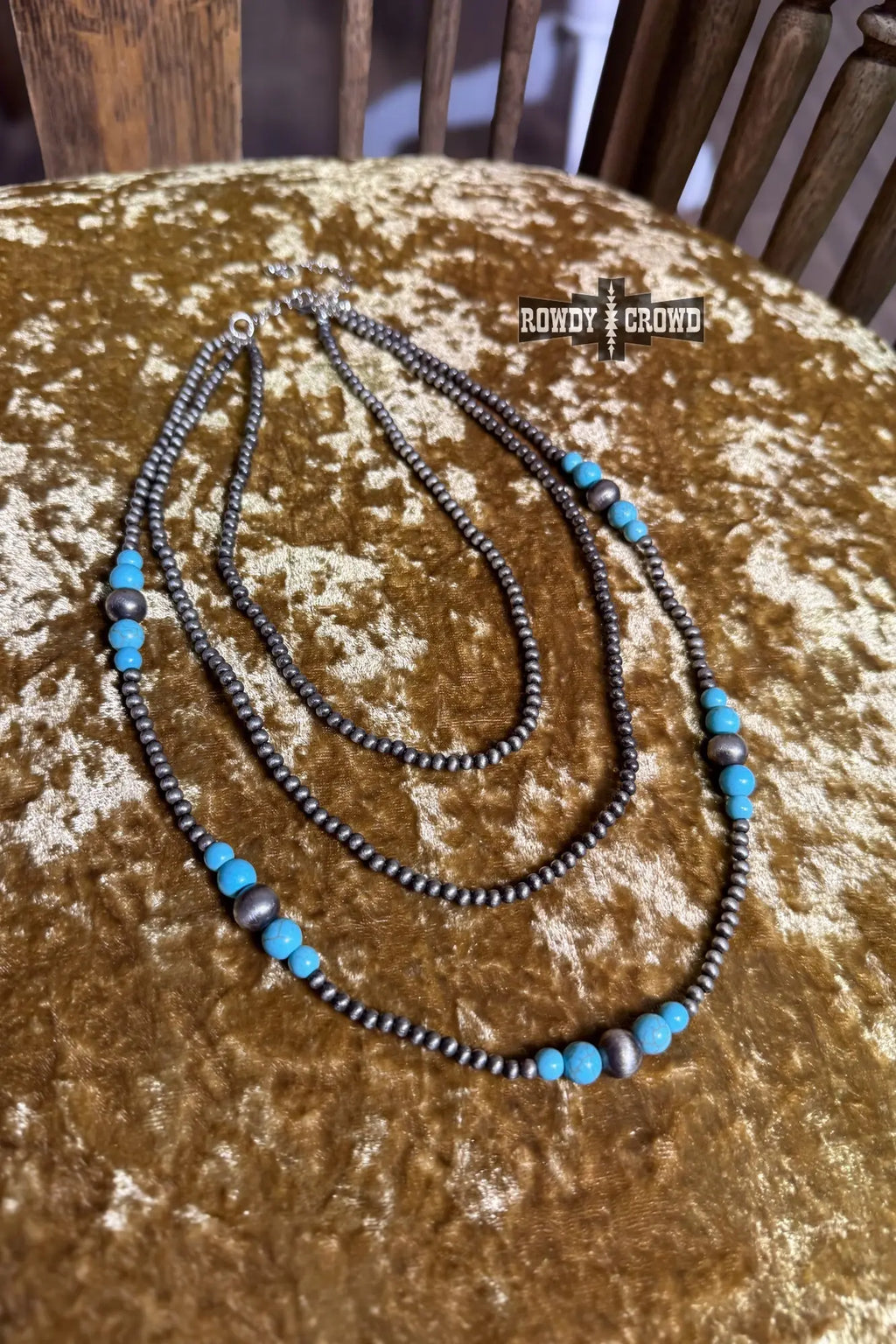 Three‑layer western necklace, Navajo‑inspired design