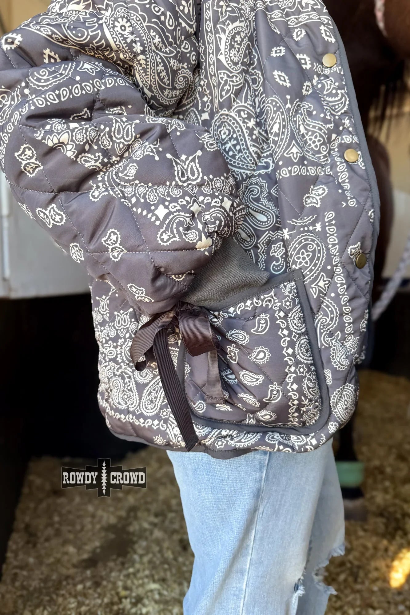 Quilted cowgirl jacket with rustic western design and practical pockets