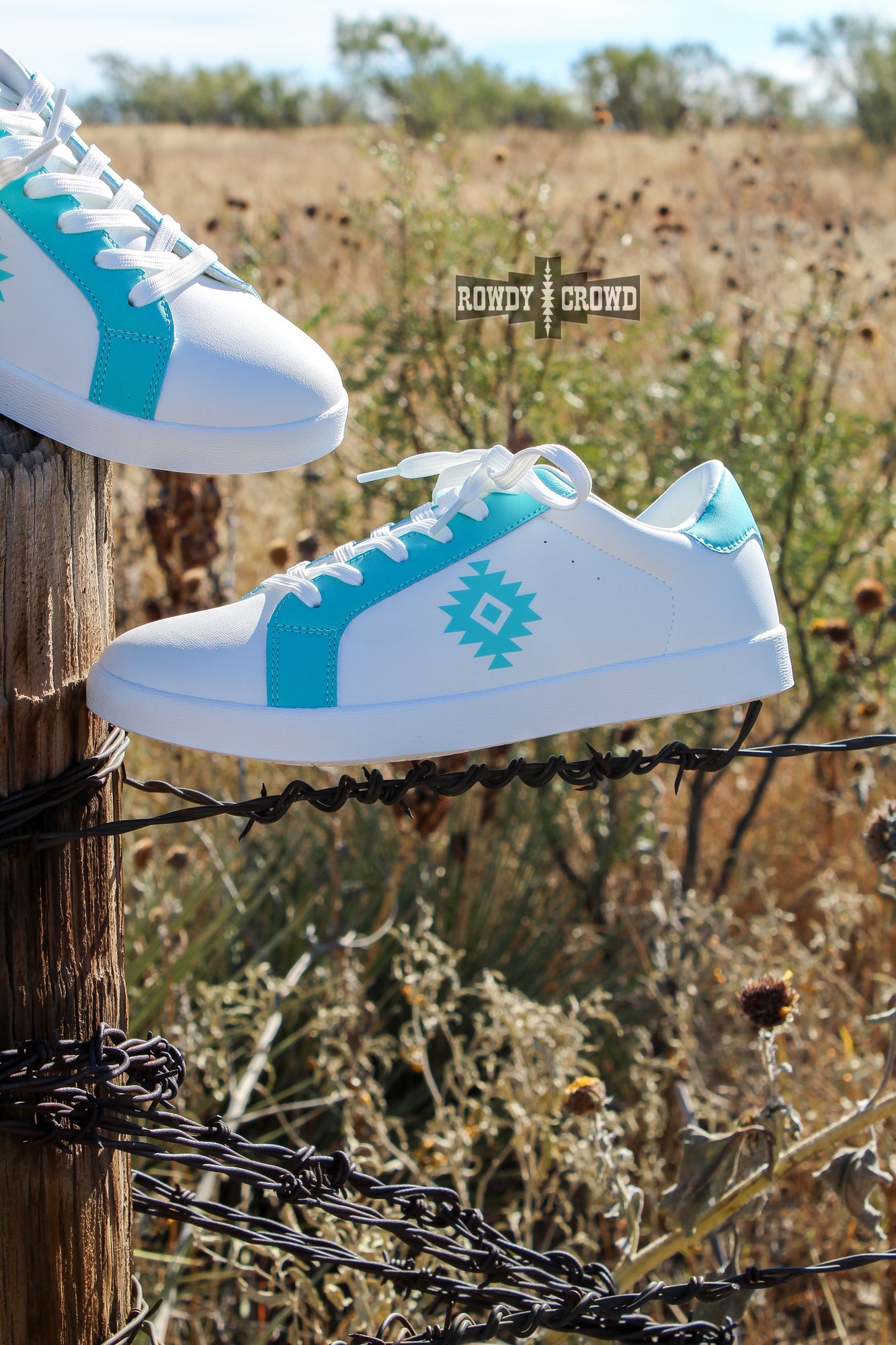 Rowdy Crowd Western Aztec Sky Sneaker basic white sneaker turquoise pops Aztec Design