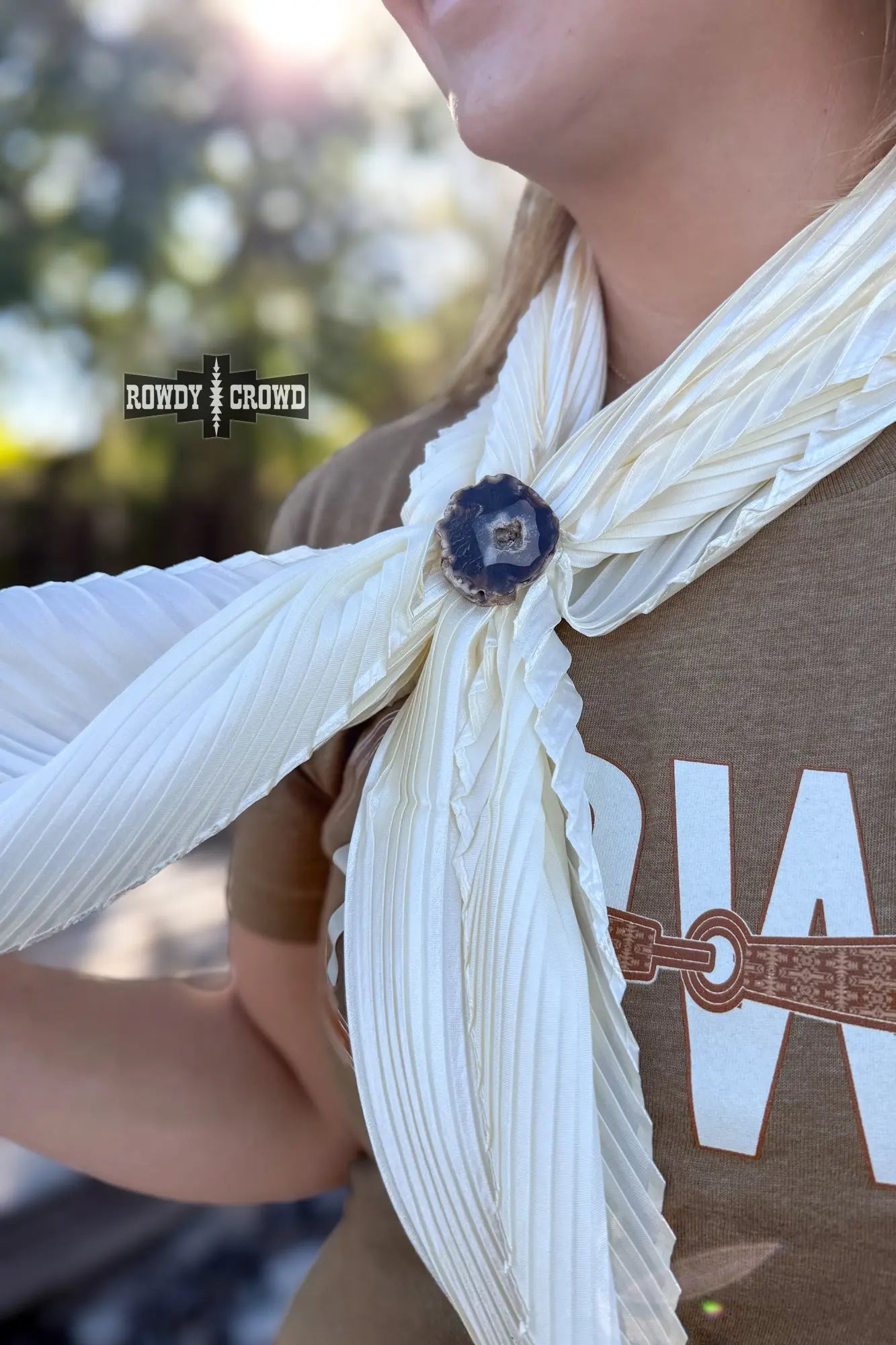 dark bay scarf slide western cowgirl accessory handmade in Amarillo Texas rustic elegant wild rag jewelry