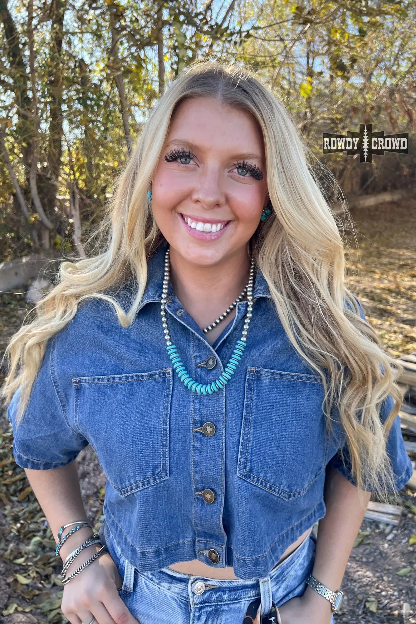 Western cowgirl statement necklace styled with turquoise and silver beads