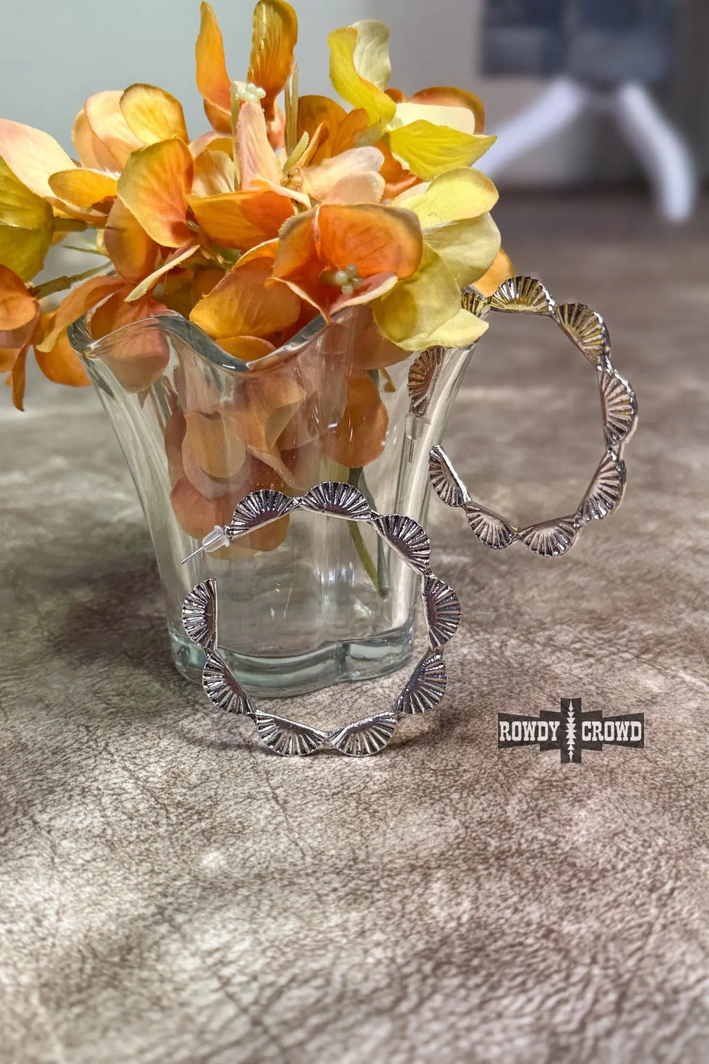 scalloped hoop earrings detail rustic fashion metallic sparkle boutique western jewelry