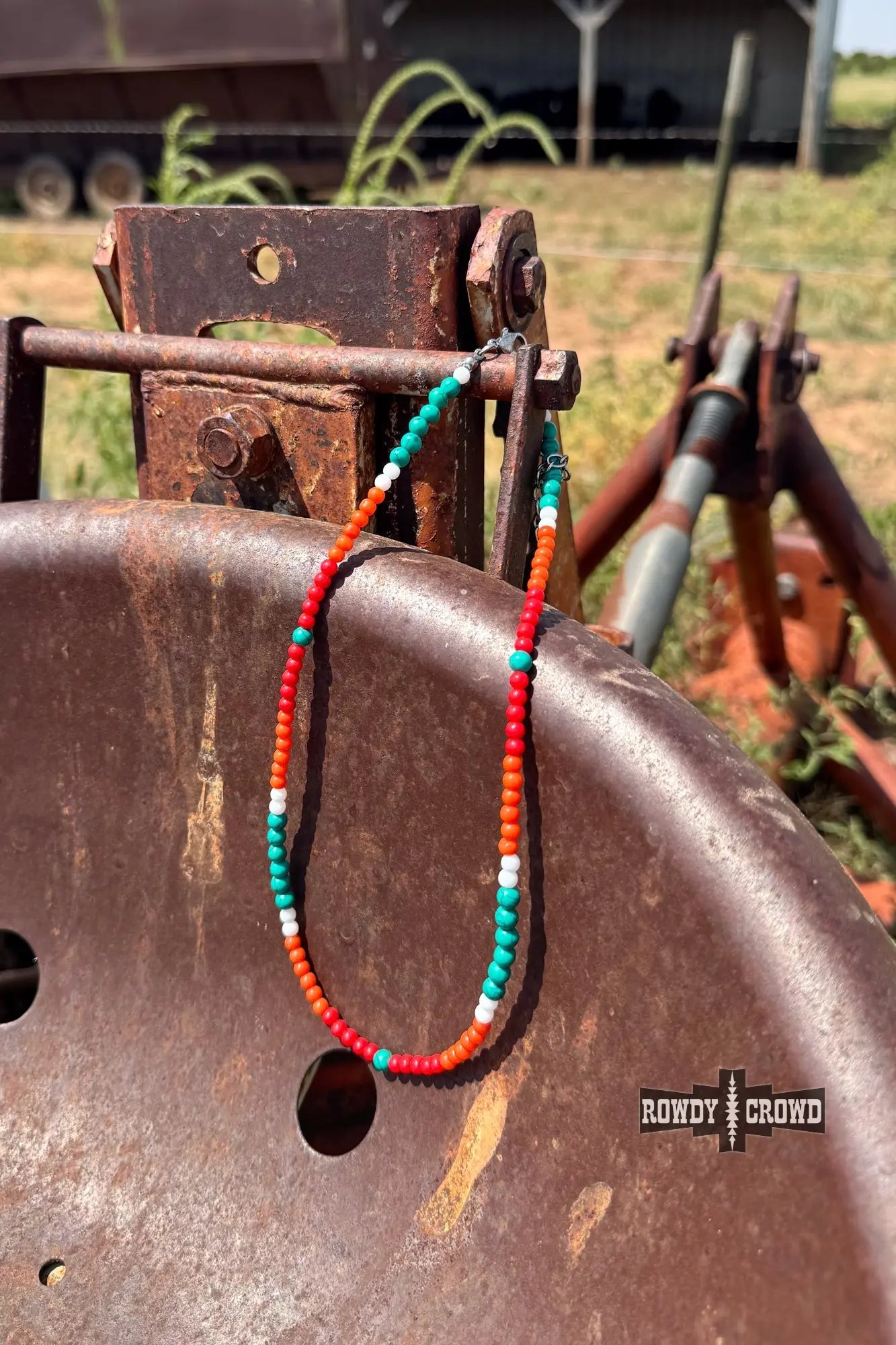 sunshine ranch necklace with teal, orange, and white beads western cowgirl jewelry playful color